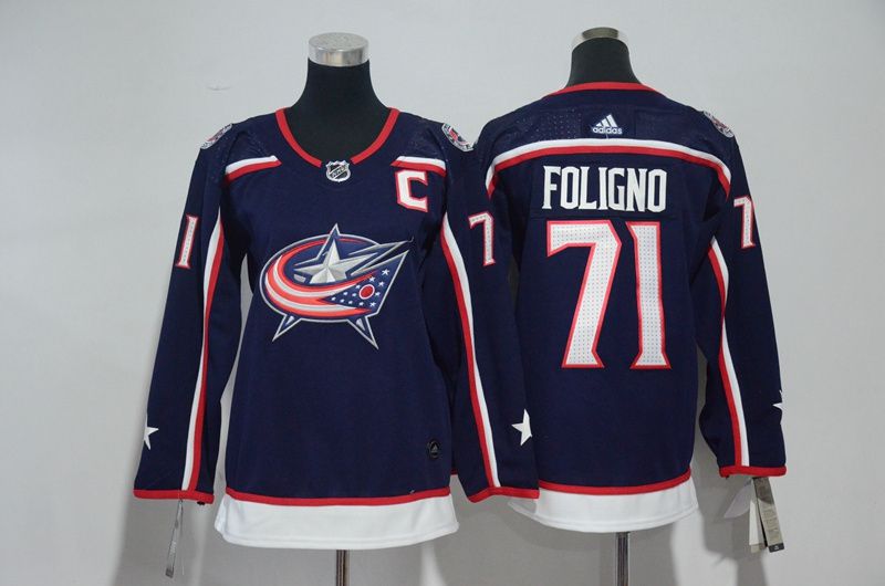 Women Columbus Blue Jackets #71 Foligno Blue Hockey Stitched Adidas NHL Jerseys